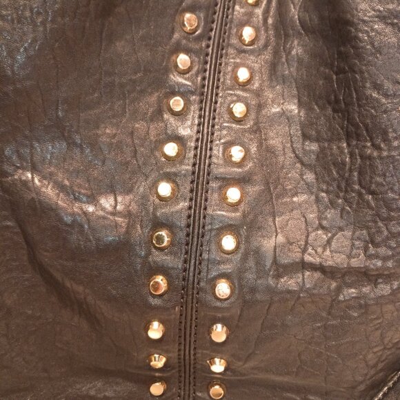 MK MICHAEL KORS Astor Uptown Black Textured Leather Bag Gold Studs Chunky Chain - Picture 5 of 15